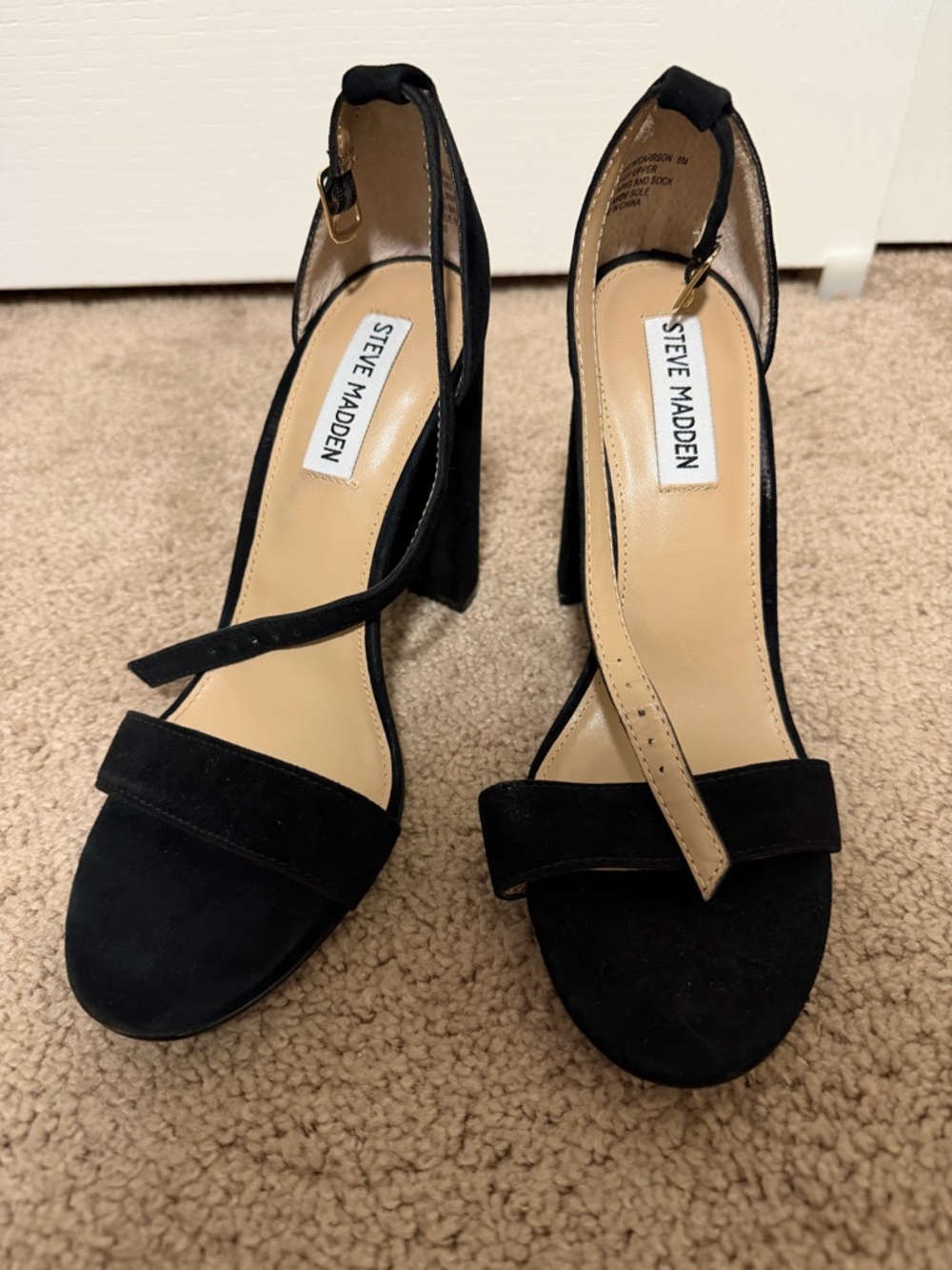 Steve Madden Black Suede Ankle Strap Block Heels